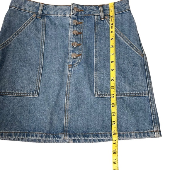 Topshop Denim Skirt Blue Button Front Closure Pockets Cotton Size 6 90s Y2K Boho - Picture 6 of 16